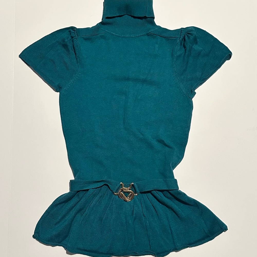 GUESS Marciano Teal Short Sleeve Belted Turtleneck Sweater sz XS